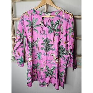 Pink Jungle Print Pullover Tunic Ladies Size Medium by Little Tibet Boutique